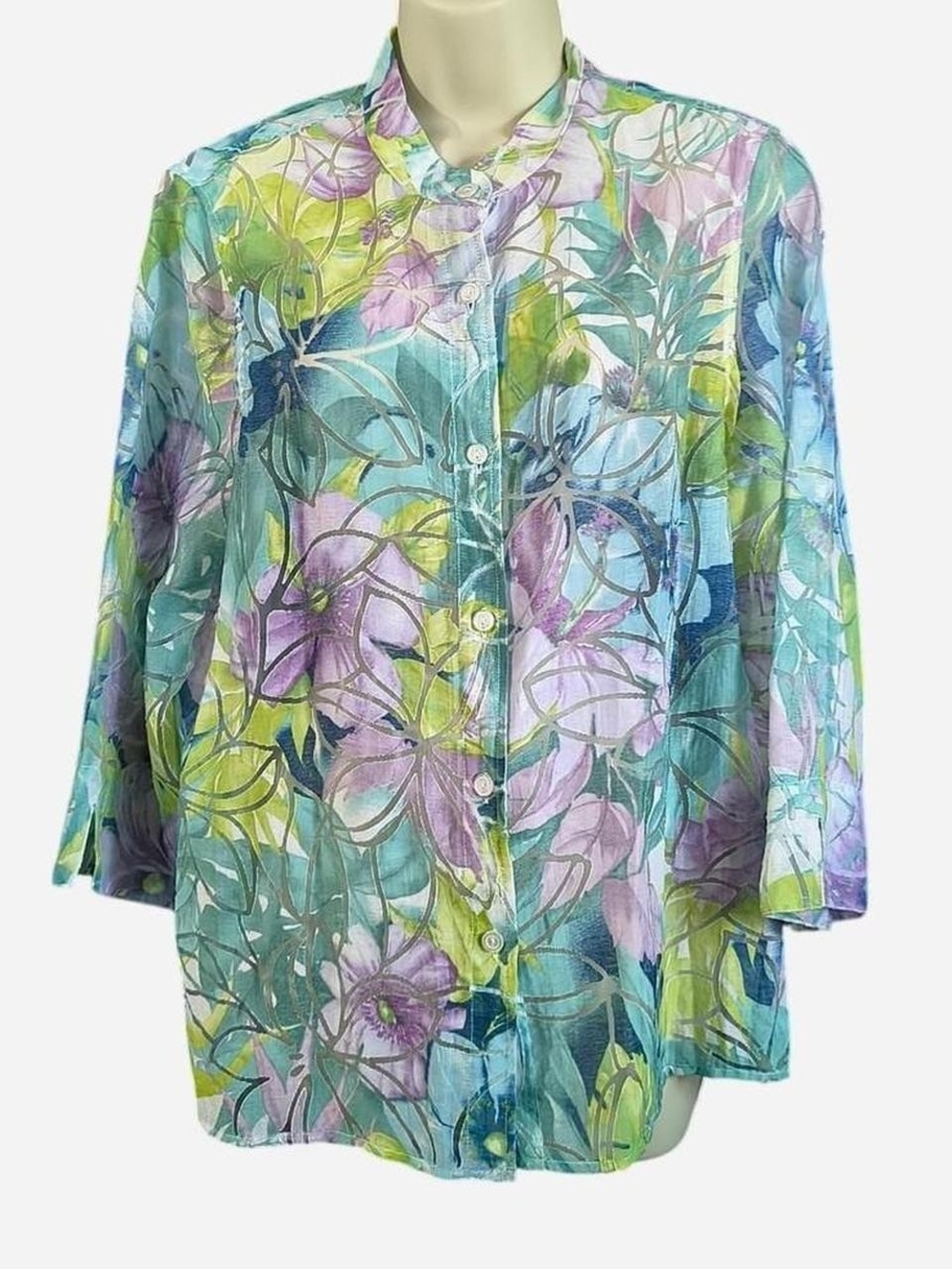 Alfred Dunner Multicolor Floral Watercolor Button-Down Top